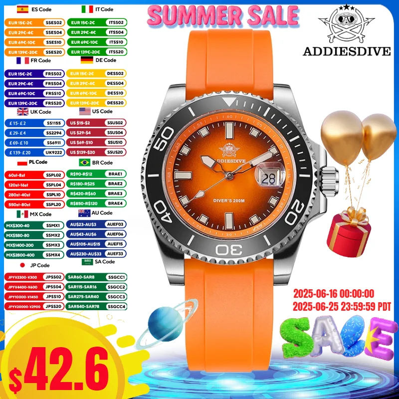 ADDIESDIVE 41mm Diver Watch Fashion Gradient Color Rotatable Bezel Quartz Watches Luminous 200m Waterproof Stainless Men's Watch
ADDIESDIVE 41mm Diver Watch Fashion Gradient Color Rotatable Bezel Quartz Watches Luminous 200m Waterproof Stainless Men's Watch