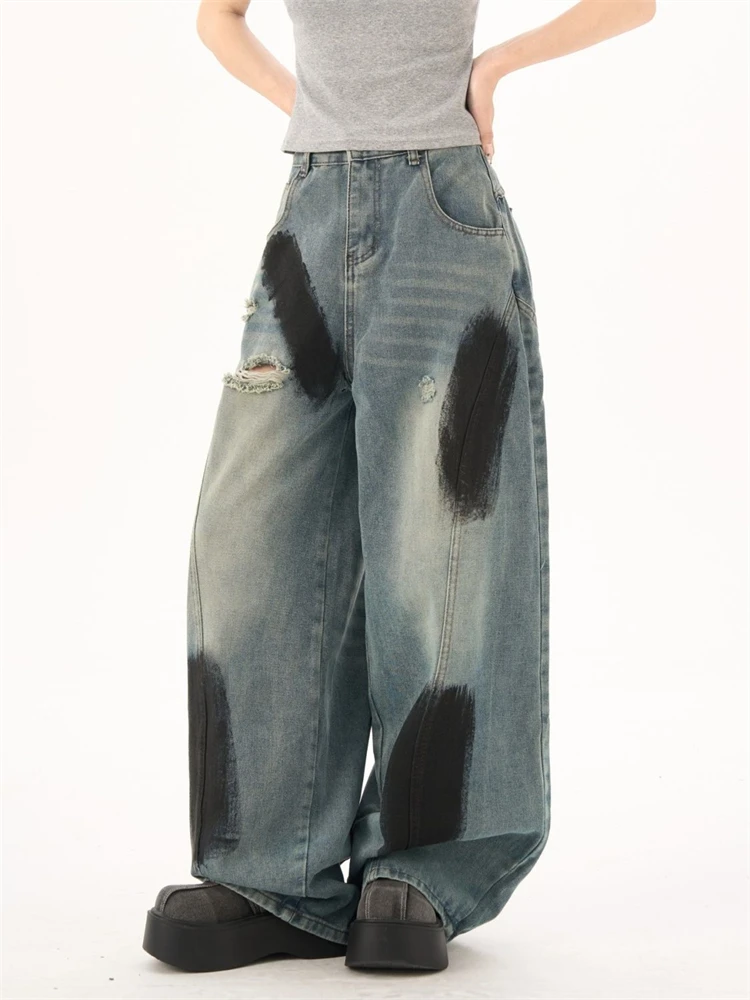 Women's Vibe Graffiti Holes Dirty Blue Jeans Personalized Wide-leg Trousers Cool Girl Casual Bottoms Female Street Pants
Women's Vibe Graffiti Holes Dirty Blue Jeans Personalized Wide-leg Trousers Cool Girl Casual Bottoms Female Street Pants