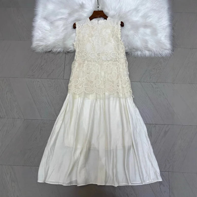 2025Summer New Fashion Versatile Temperament Crew Neck Sleeveless Two-Piece Lace Dress
2025Summer New Fashion Versatile Temperament Crew Neck Sleeveless Two-Piece Lace Dress