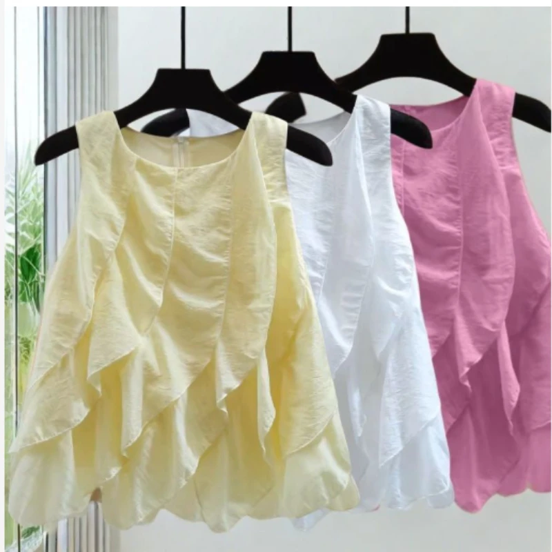 Lotus Leaf Edge Chiffon Splicing Pullover Shirt 2026 Summer Korean Version Loose and Thin Solid Color Zipper Casual Vest Tide
Lotus Leaf Edge Chiffon Splicing Pullover Shirt 2026 Summer Korean Version Loose and Thin Solid Color Zipper Casual Vest Tide
