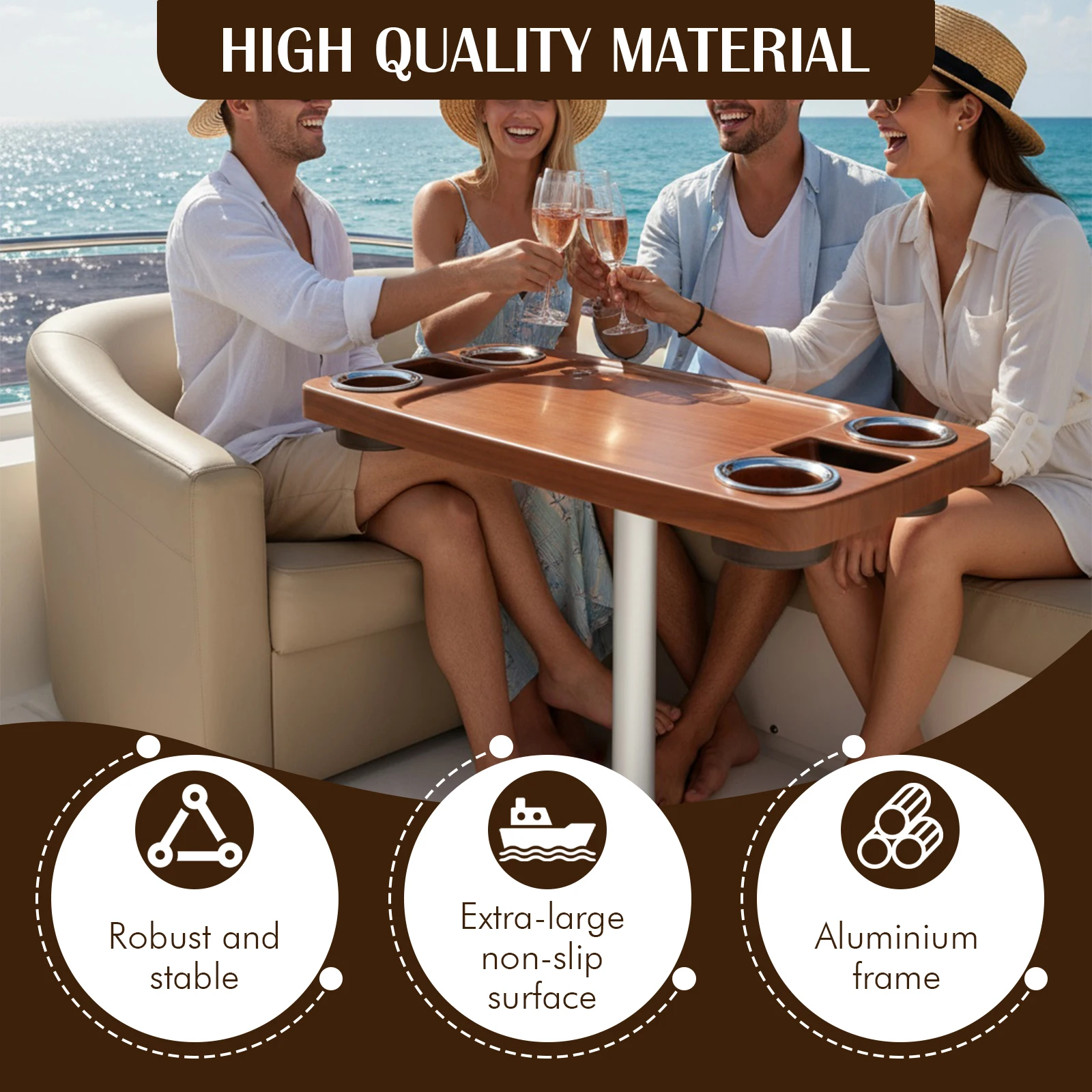 Marine Commercial Vehicle Table 4 Drink Holders 2 Phone Stands 34X18 Inch RV Outdoor Boat Tea Table Plastic Ship Accessories
Marine Commercial Vehicle Table 4 Drink Holders 2 Phone Stands 34X18 Inch RV Outdoor Boat Tea Table Plastic Ship Accessories