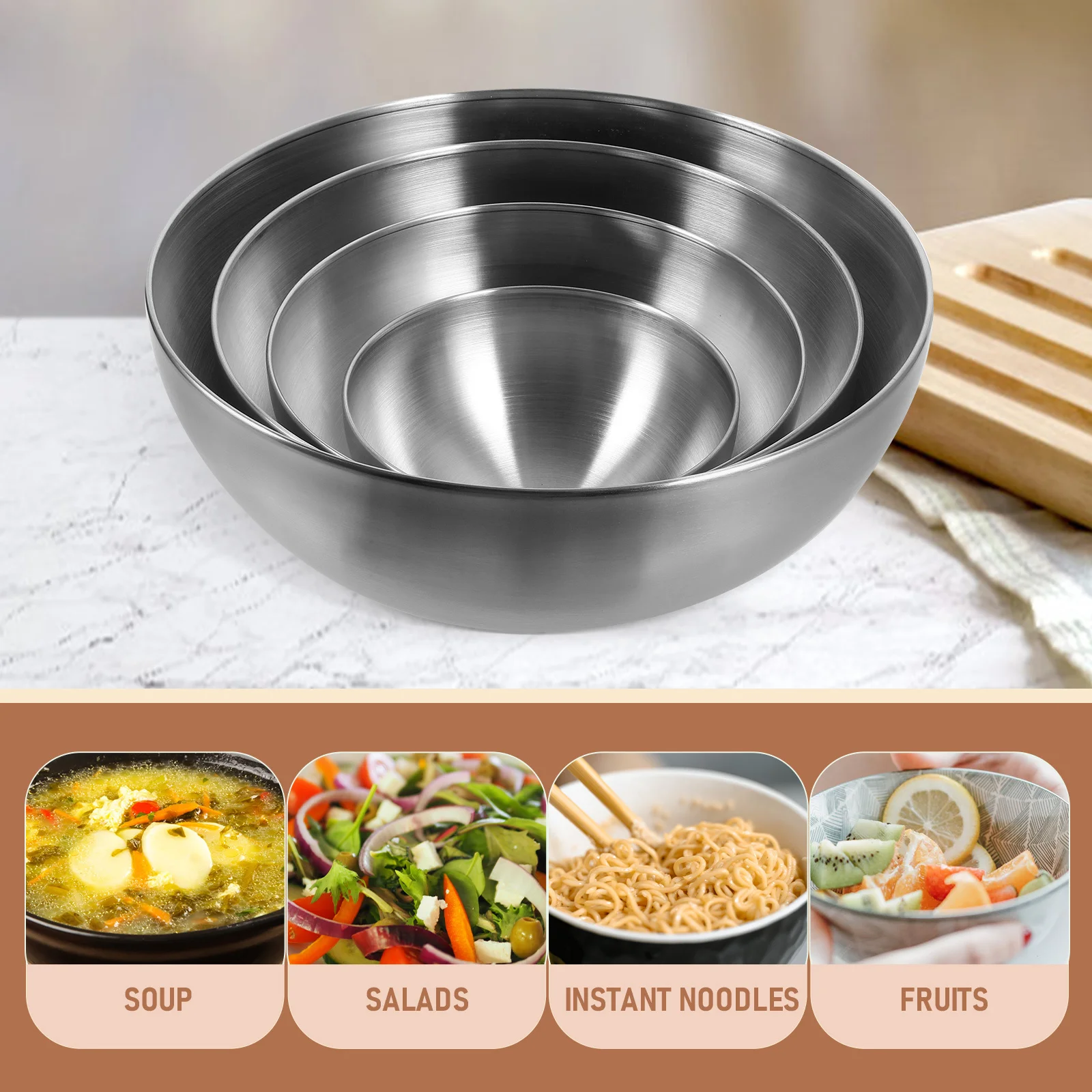 4 шт. миска из нержавеющей стали, многофункциональная кухонная лапша, каша, салат, фрукты, практичный домашний отель, ресторан, ежедневное использование
4 шт. миска из нержавеющей стали, многофункциональная кухонная лапша, каша, салат, фрукты, практичный домашний отель, ресторан, ежедневное использование