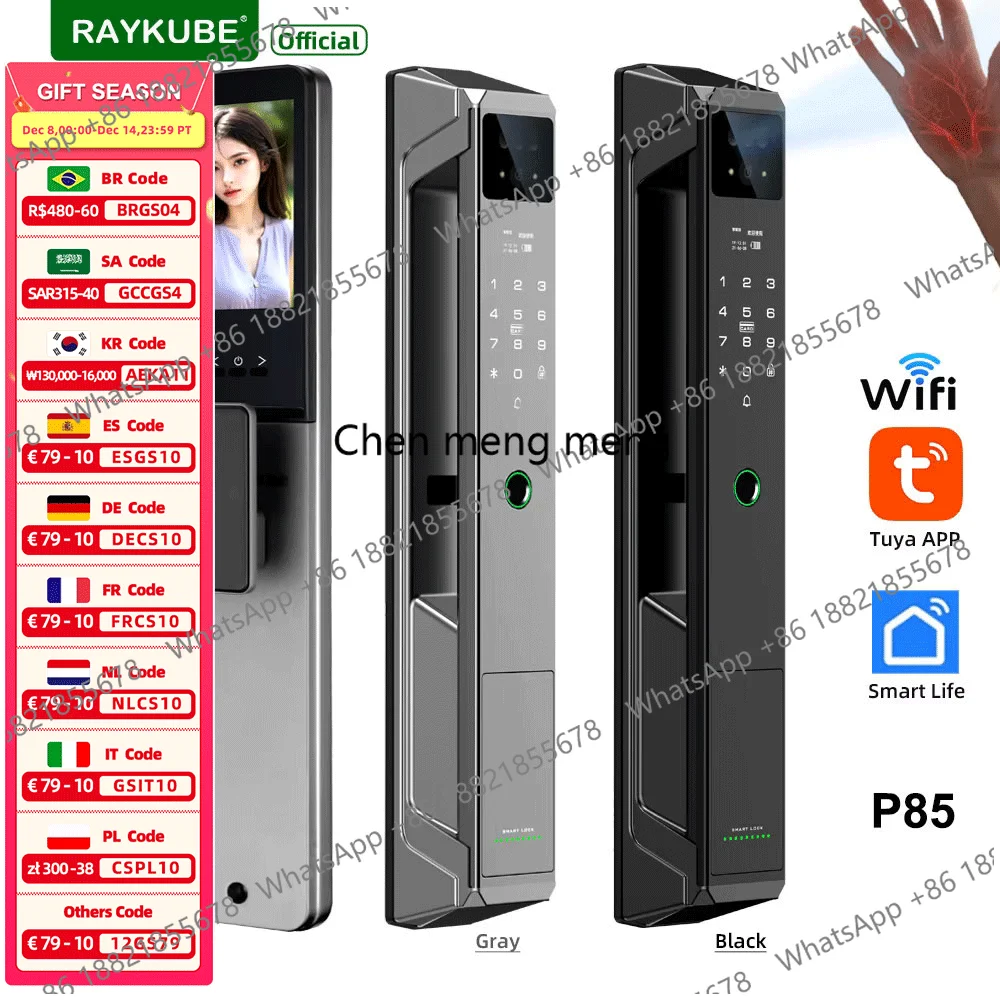 RAYKUBE 21-language Voice Tuya WiFi Camera Palm Vein Smart Fingerprint Lock Face Recognition Digital Lock With Video Call P85
RAYKUBE 21-language Voice Tuya WiFi Camera Palm Vein Smart Fingerprint Lock Face Recognition Digital Lock With Video Call P85