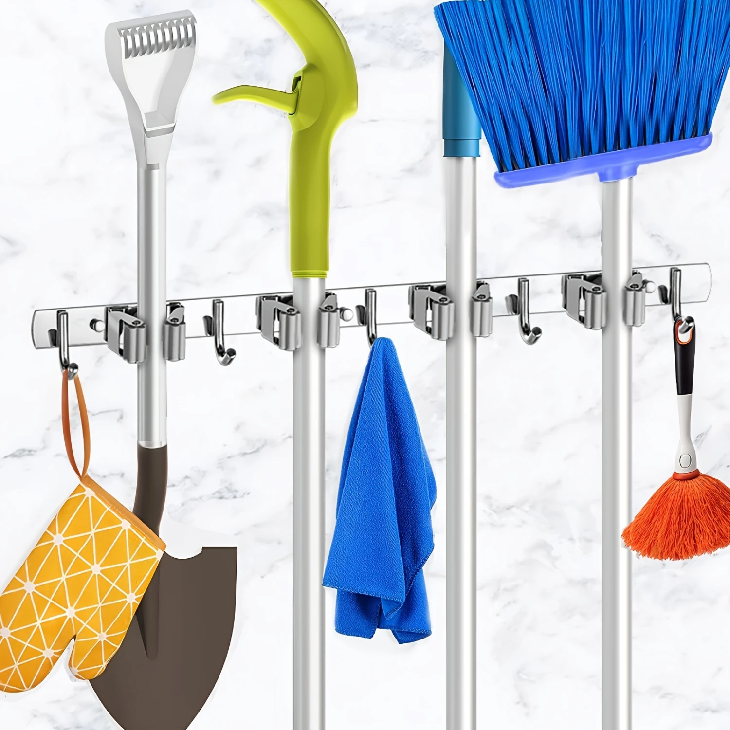 4 Racks With 5 , Silver Broom Holder Mop Hanger Garden Kitchen Tool Organizer 4 Racks, Wall Mounted Skirt hangers Pearl hangers
4 Racks With 5 , Silver Broom Holder Mop Hanger Garden Kitchen Tool Organizer 4 Racks, Wall Mounted Skirt hangers Pearl hangers