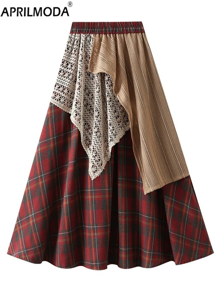 Auutmn Lace Patchwork Japanese High Waist A-line Long Skirt Retro Checkered Splicing Loose Casual Plaid Print Skirt for Womem
Auutmn Lace Patchwork Japanese High Waist A-line Long Skirt Retro Checkered Splicing Loose Casual Plaid Print Skirt for Womem