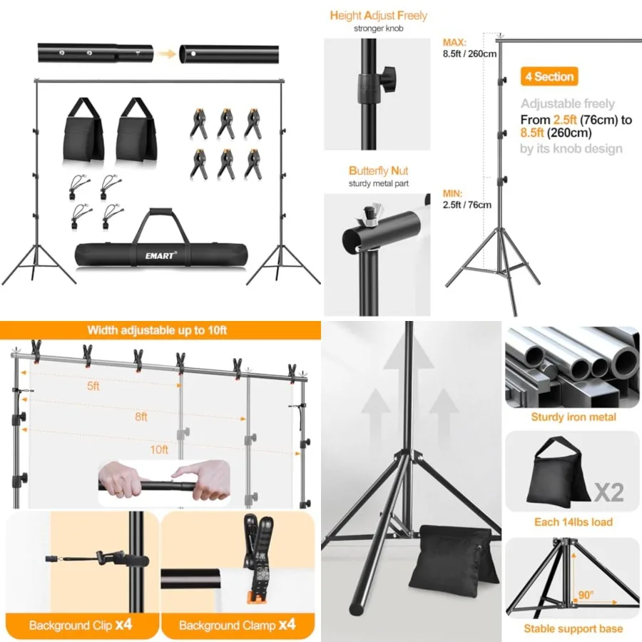 Photo Backdrop Stand kit, 8.5 x 10 Feet Back Drop Adjustable Frame for Photography, Photoshoot Banner Background Support Holder
Photo Backdrop Stand kit, 8.5 x 10 Feet Back Drop Adjustable Frame for Photography, Photoshoot Banner Background Support Holder