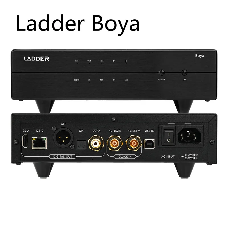 Ladder Boya Audio Interface Precise FEMTO Clock DSD512 PCM768kHz with USB2.0 Type B Digital Input
Ladder Boya Audio Interface Precise FEMTO Clock DSD512 PCM768kHz with USB2.0 Type B Digital Input