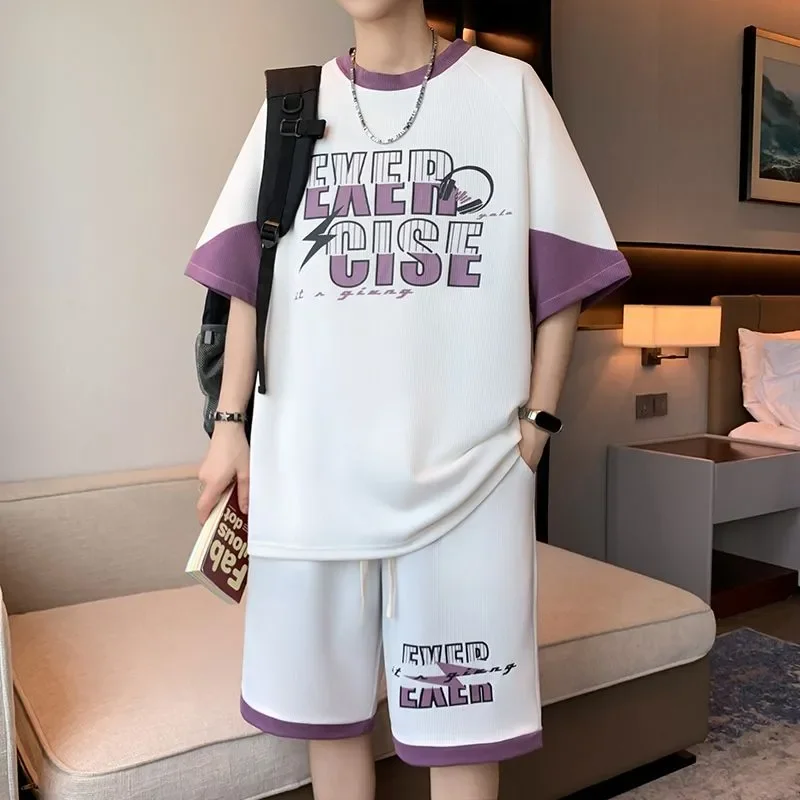 Teenagers Color Block Letter Print Two Piece Set Men Loose Short Sleeve T Shirt Drawstring Shorts Cool Waffle Casual Sports
Teenagers Color Block Letter Print Two Piece Set Men Loose Short Sleeve T Shirt Drawstring Shorts Cool Waffle Casual Sports