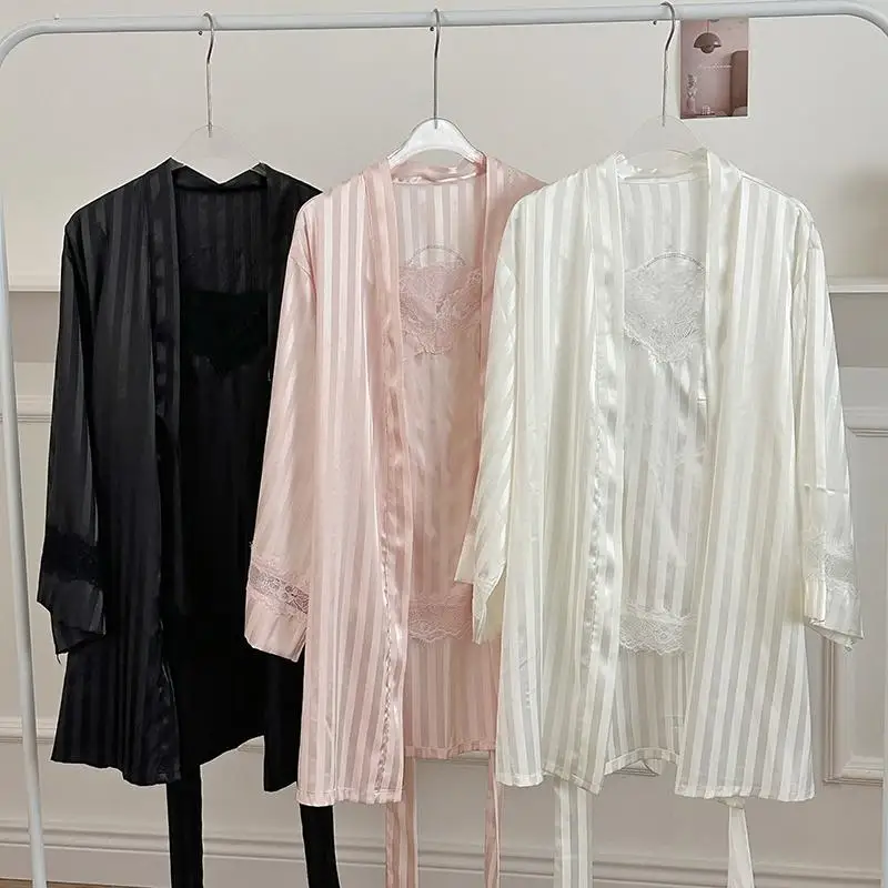 Striped Jacquard Female Pajamas Summer Sleepwear Homewear Loose Bathrobe Cami Shorts Pants Pijamas Suit Lounge Wear
Striped Jacquard Female Pajamas Summer Sleepwear Homewear Loose Bathrobe Cami Shorts Pants Pijamas Suit Lounge Wear