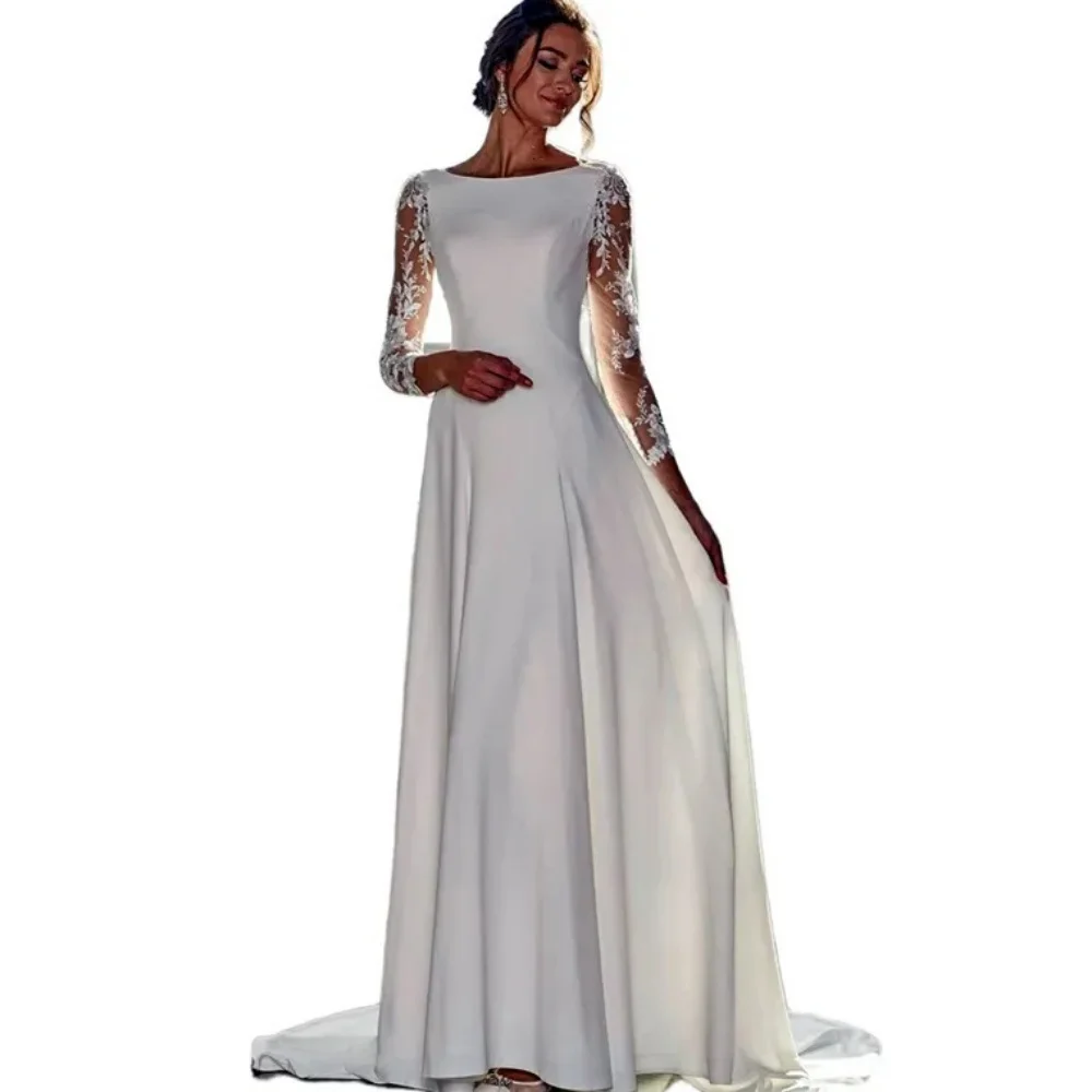 Elegant Customized Wedding Dresses A Line Bride Dress Long Sleeve Button Bridal Gowns Appliques Vestido De Novia
Elegant Customized Wedding Dresses A Line Bride Dress Long Sleeve Button Bridal Gowns Appliques Vestido De Novia
