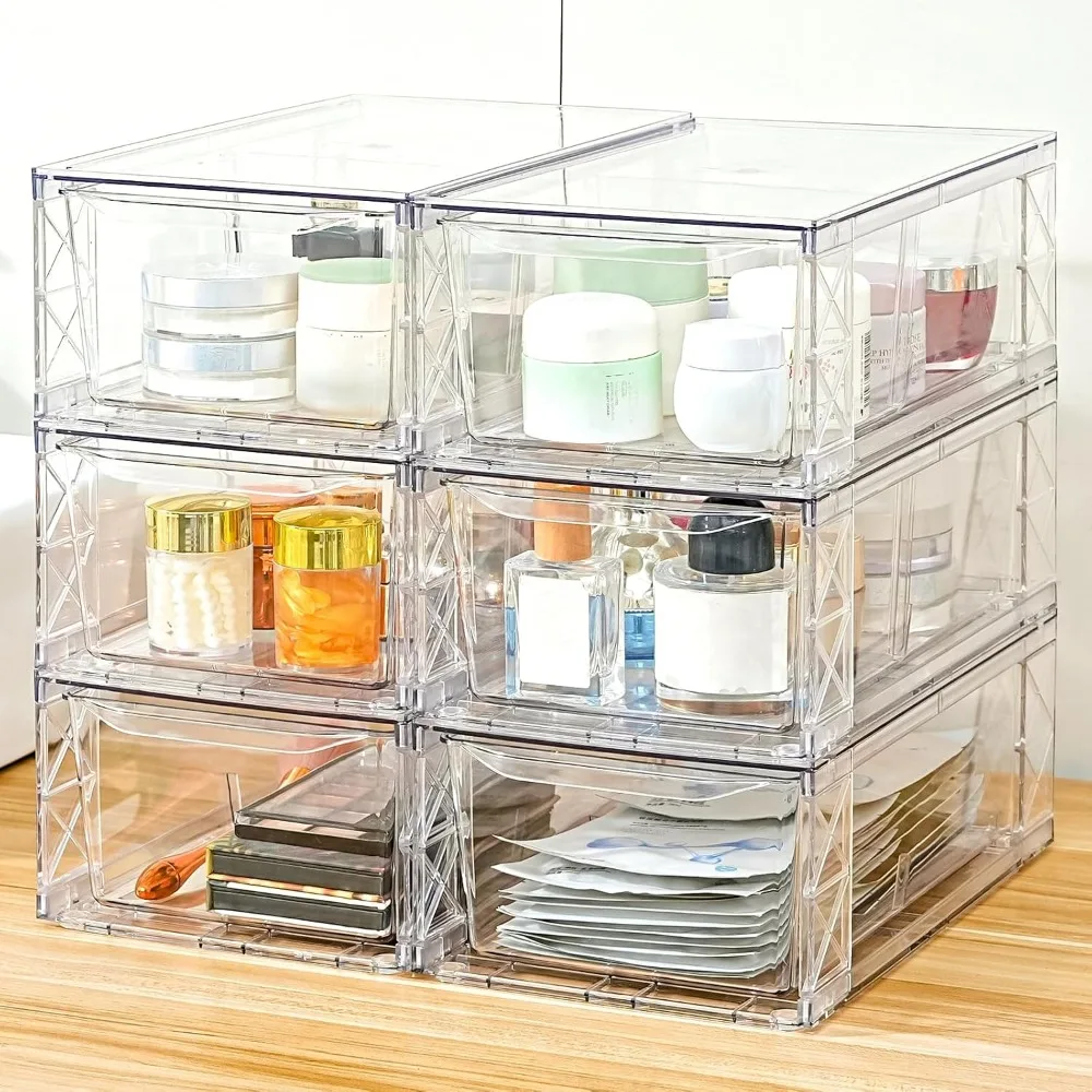 Clear Stackable Plastic Drawers Medium 6 Pack for Fridge Makeup Organizer Storage Bins
Clear Stackable Plastic Drawers Medium 6 Pack for Fridge Makeup Organizer Storage Bins