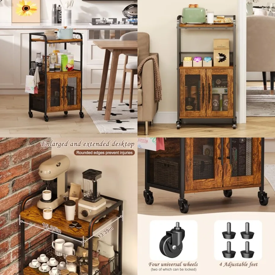 Coffee Bar Cabinet with Storage, 3-Tier Rolling Coffee Bar Table, Farmhouse Coffee Cart Station with 2 Doors for Living Room, D
Coffee Bar Cabinet with Storage, 3-Tier Rolling Coffee Bar Table, Farmhouse Coffee Cart Station with 2 Doors for Living Room, D