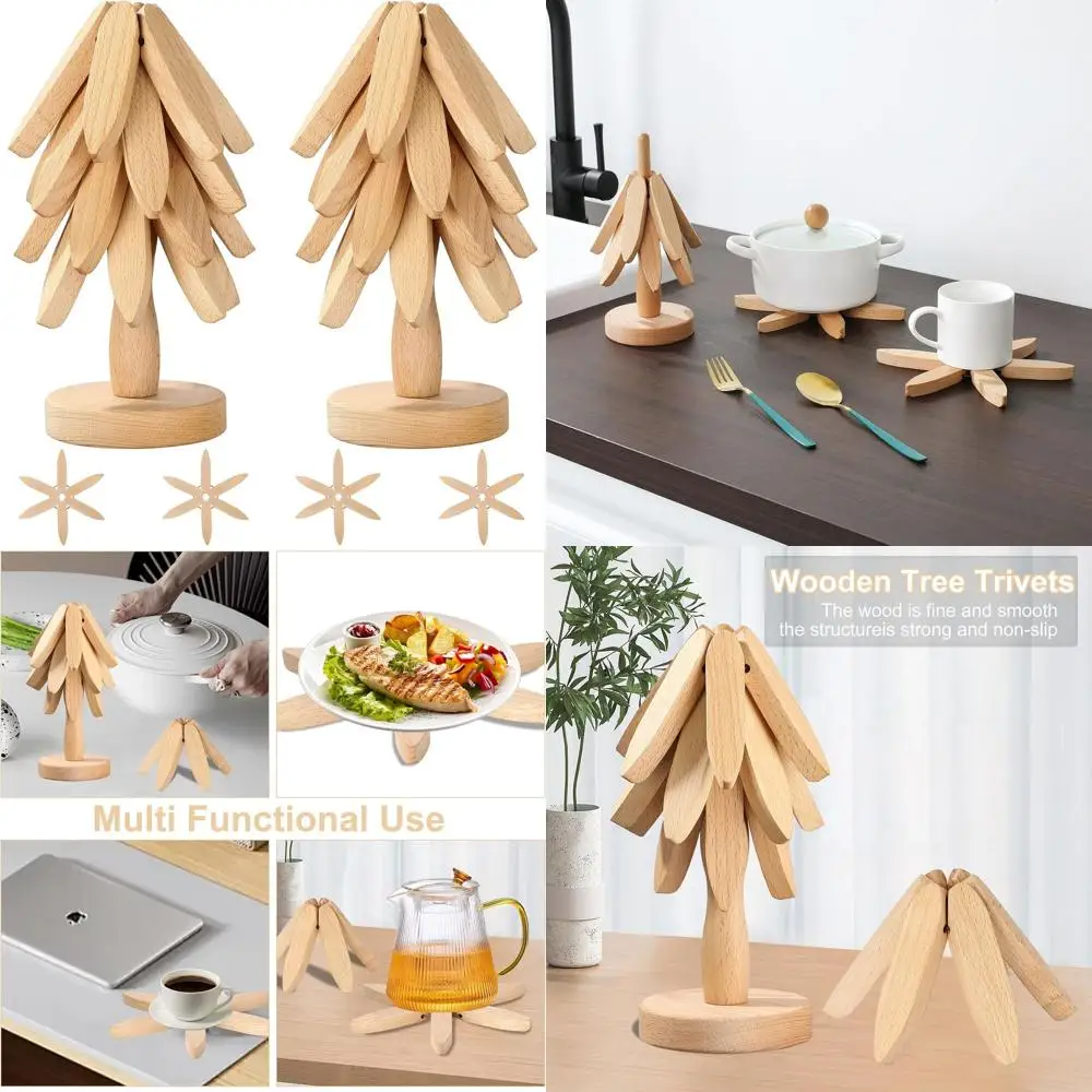 Tree-Shaped Beech Wood Trivet Set: 4 Hot Dish Trivets with Stand, Perfect Christmas Decor
Tree-Shaped Beech Wood Trivet Set: 4 Hot Dish Trivets with Stand, Perfect Christmas Decor
