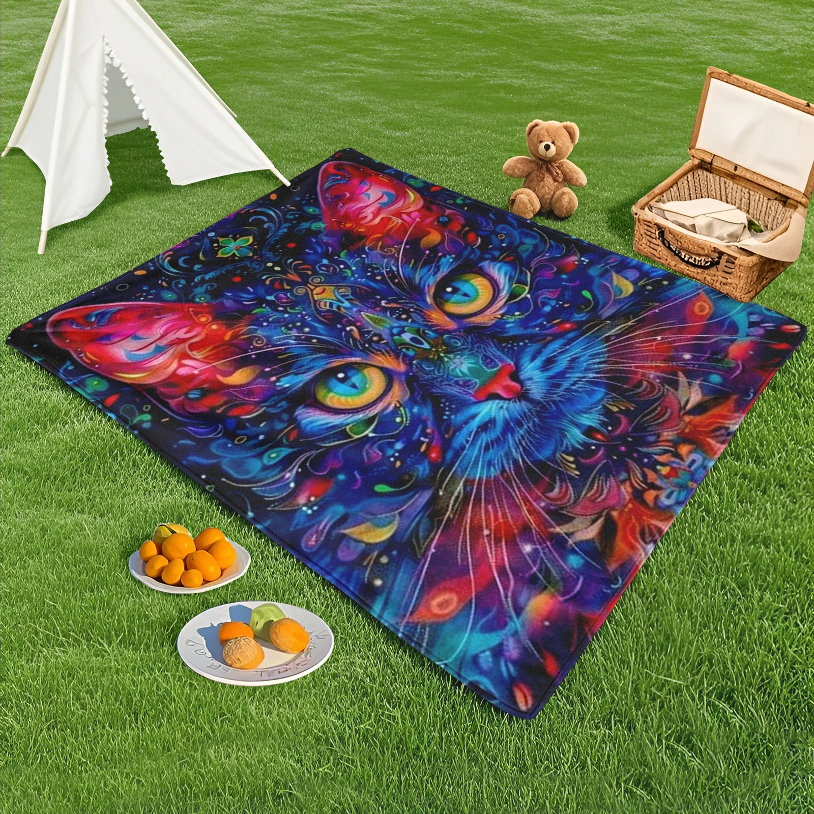 Symmetrical Outdoor Blanket With Colorful Cat Heads Line Art And Floral Patterns For Camping Hiking And Nature Adventures
Symmetrical Outdoor Blanket With Colorful Cat Heads Line Art And Floral Patterns For Camping Hiking And Nature Adventures