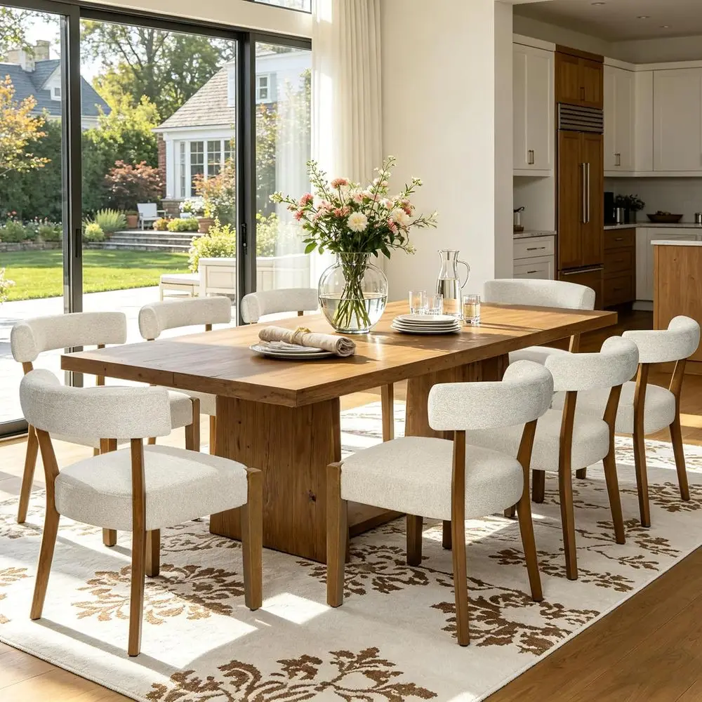 Walnut Upholstered Dining Chairs Set of 8, Oversized Sturdy Curved Back Chairs with Beige Fabric
Walnut Upholstered Dining Chairs Set of 8, Oversized Sturdy Curved Back Chairs with Beige Fabric
