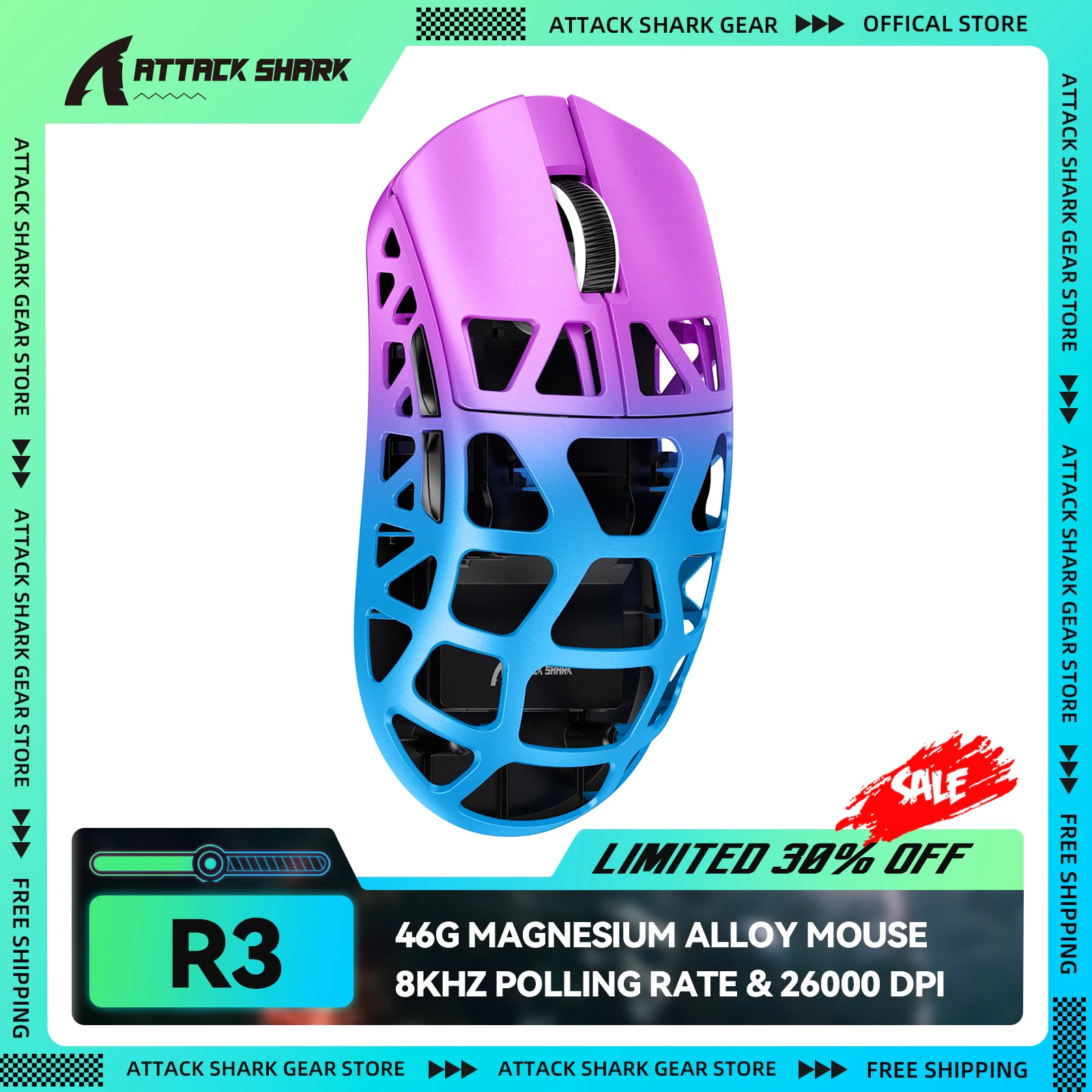 ATTACK SHARK R3 8KHz Magnesium Alloy Wireless Mouse, 46g Ultralight, 26000 DPI, PixArt PAW3395 Sensor, 2.4G/BT/Wired, for PC/Mac
ATTACK SHARK R3 8KHz Magnesium Alloy Wireless Mouse, 46g Ultralight, 26000 DPI, PixArt PAW3395 Sensor, 2.4G/BT/Wired, for PC/Mac