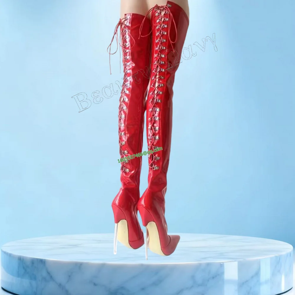 Red Patent Leather Metal Heel Boots Platform Cross Tied Thigh High High Heel Shoes Sexy Women Shoes New Zapatos Para Mujere
Red Patent Leather Metal Heel Boots Platform Cross Tied Thigh High High Heel Shoes Sexy Women Shoes New Zapatos Para Mujere