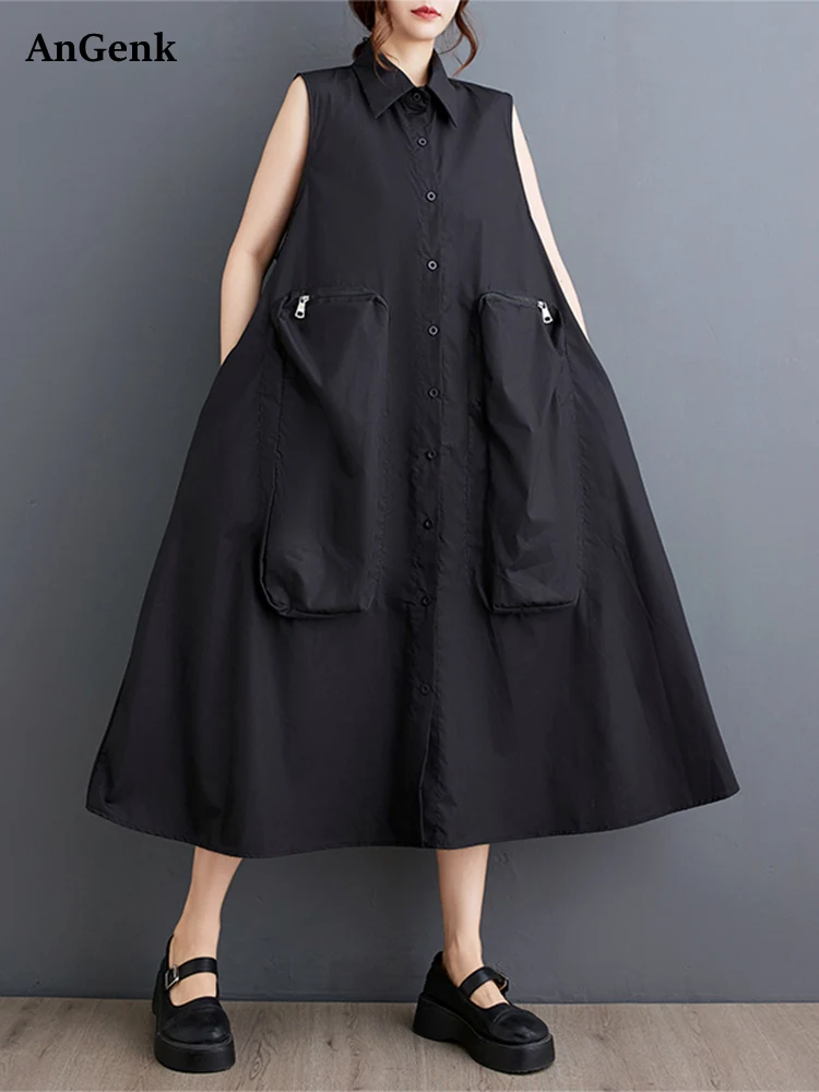 Big Pocket Sleeveless Oversized Shirt Dresses For Women 2024 Summer New Black Vintage Loose Casual Long Dress Elegant Clothing
Big Pocket Sleeveless Oversized Shirt Dresses For Women 2024 Summer New Black Vintage Loose Casual Long Dress Elegant Clothing