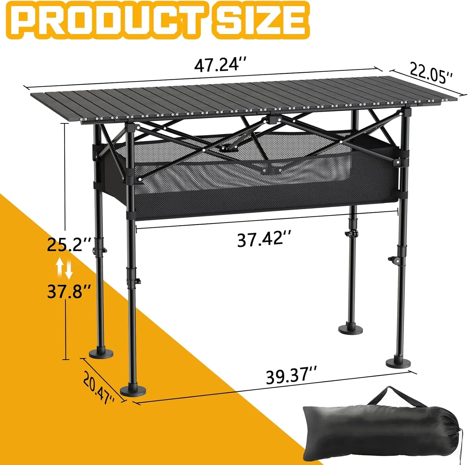 Height Adjustable Outdoor Folding Camping Table With Mesh Storage/Carrying Bag Portable Roll-up Table For Party Backyard BBQ
Height Adjustable Outdoor Folding Camping Table With Mesh Storage/Carrying Bag Portable Roll-up Table For Party Backyard BBQ