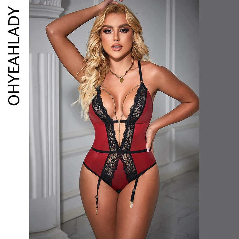 Ohyeahlady Women's Floral Lace V Neck Bodysuit Red Leather Jumpsuits Open Crotch Plus Size Sexy Teddy Lingerie with Garter Belts
Ohyeahlady Women's Floral Lace V Neck Bodysuit Red Leather Jumpsuits Open Crotch Plus Size Sexy Teddy Lingerie with Garter Belts