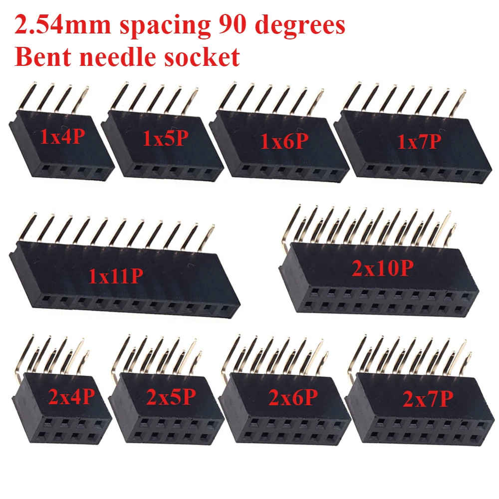 2.54MM spacing bar connector socket 1x2p//3P/4P/5P/6P/8P/10P/40p 90 degree single double curved needle female head PCB plug-in
2.54MM spacing bar connector socket 1x2p//3P/4P/5P/6P/8P/10P/40p 90 degree single double curved needle female head PCB plug-in