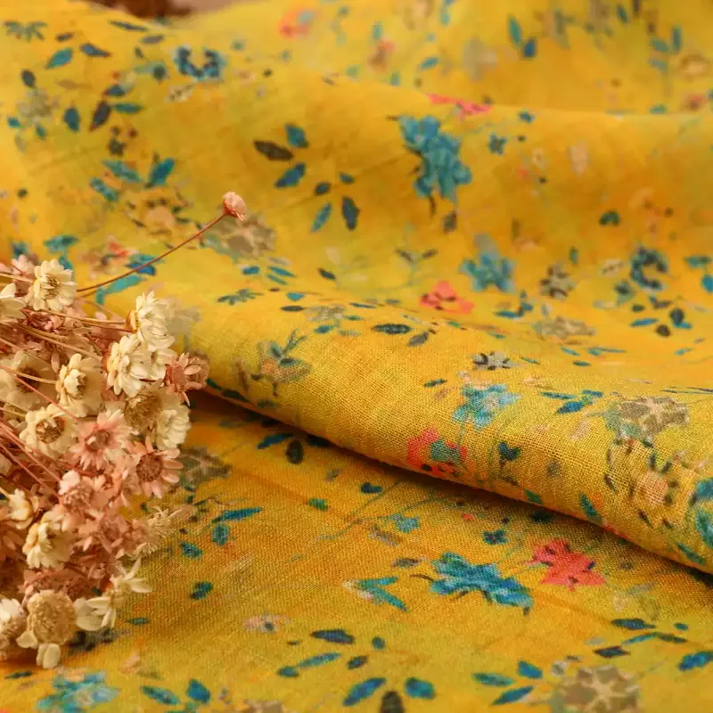 100% ramie fabric with yellow printed pattern, used for making clothing, skirts, and DIY sewing fabrics
100% ramie fabric with yellow printed pattern, used for making clothing, skirts, and DIY sewing fabrics