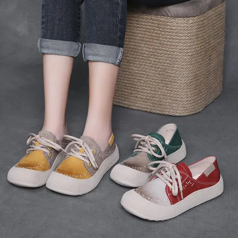Fashionable Handmade Leather Cowhide Retro Patchwork Color Casual Versatile Single Shoes Elegant Flat Heel round Toe Rubber Sole
Fashionable Handmade Leather Cowhide Retro Patchwork Color Casual Versatile Single Shoes Elegant Flat Heel round Toe Rubber Sole