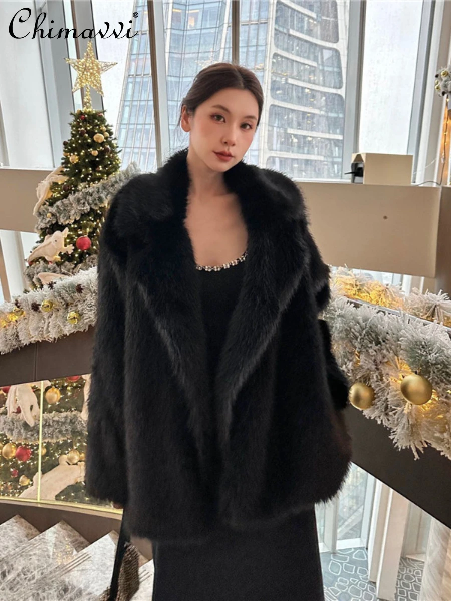 High-end Imitation Fox Fur Lapel Coats Female 2023 Winter Fashion Long Sleeve Loose Warm Coat Temperament Black Jackets Women
High-end Imitation Fox Fur Lapel Coats Female 2023 Winter Fashion Long Sleeve Loose Warm Coat Temperament Black Jackets Women