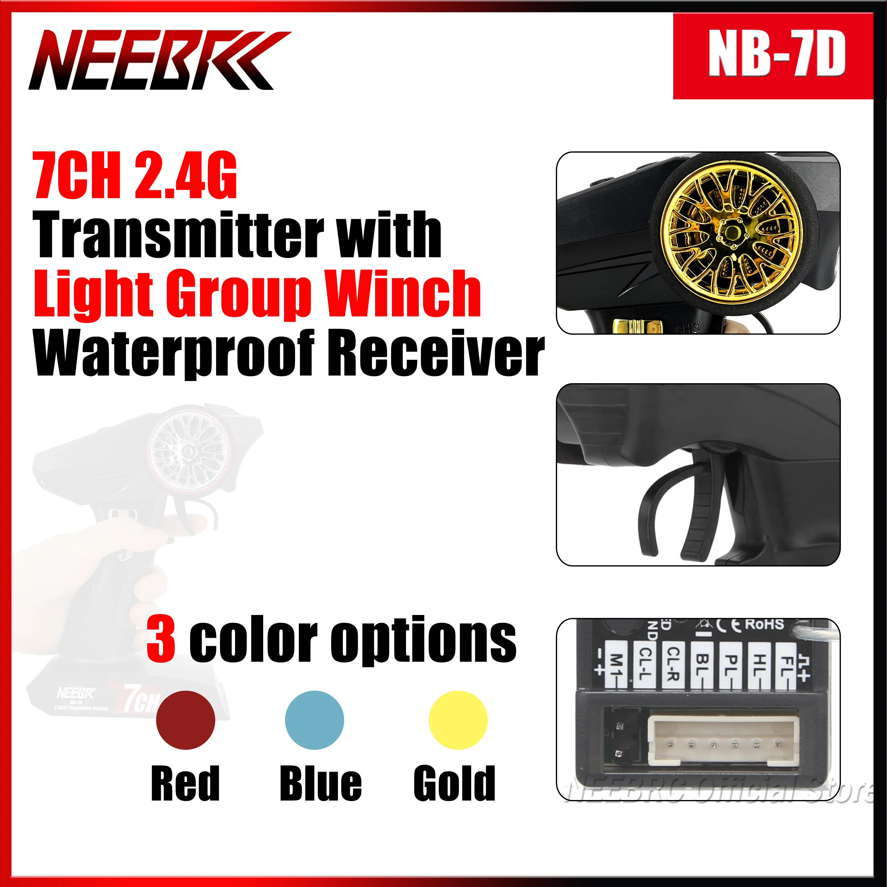 NEEBRC 7CH 2.4G Transmitter Remote Control with Waterproof Light Adapter Winch Control Receiver for RC Car MN99S MN78 MN82 Parts
NEEBRC 7CH 2.4G Transmitter Remote Control with Waterproof Light Adapter Winch Control Receiver for RC Car MN99S MN78 MN82 Parts