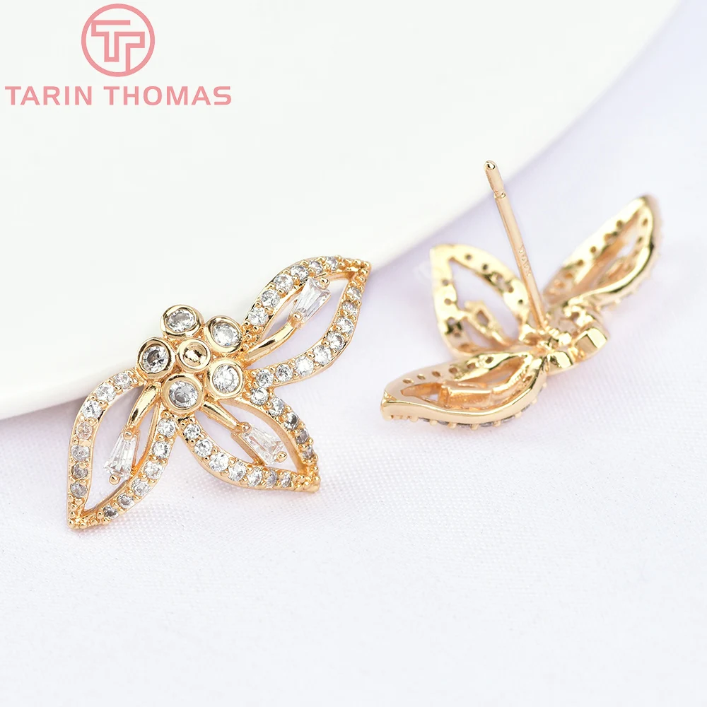 (5927) 2PCS 23x13.5MM 24K Gold Color Brass with Zircon Flower Stud Earrings High Quality DIY Jewelry Making Findings Accessories
(5927) 2PCS 23x13.5MM 24K Gold Color Brass with Zircon Flower Stud Earrings High Quality DIY Jewelry Making Findings Accessories