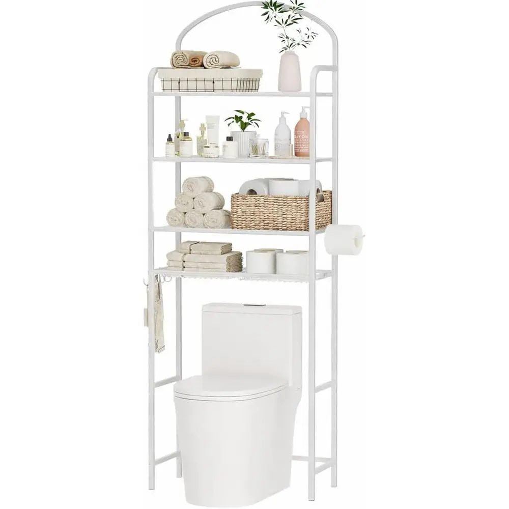 4-Tier Over The Toilet Storage, Bathroom Organizer, Space-Saving, Above Toilet Storage Rack with 4 Hooks and Paper Holder, Metal
4-Tier Over The Toilet Storage, Bathroom Organizer, Space-Saving, Above Toilet Storage Rack with 4 Hooks and Paper Holder, Metal
