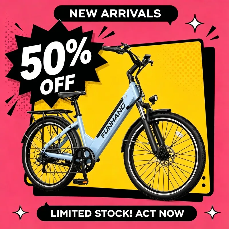 Funhang 26 Inch Step Thru Electric Bike 1000W Peak Motor 21.7MPH 50Miles Range 48V Adult Commuter Ebike
Funhang 26 Inch Step Thru Electric Bike 1000W Peak Motor 21.7MPH 50Miles Range 48V Adult Commuter Ebike