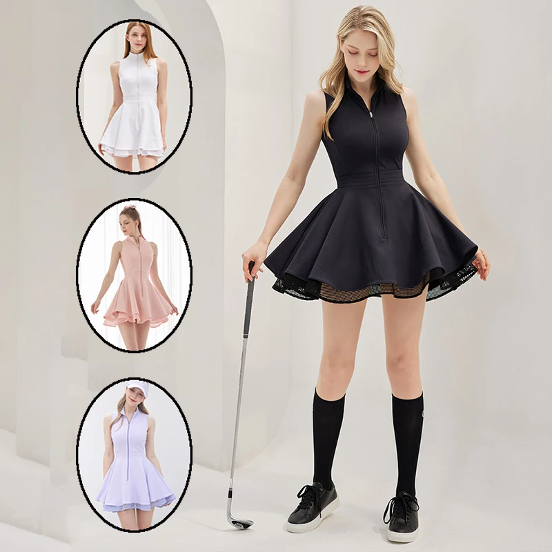 New Summer Women Tennis Polo Dress Zipper Collar Slim Golf Tennis Dress Lady Sleeveless Lace Ruffle Golf Skirts with Inner Short
New Summer Women Tennis Polo Dress Zipper Collar Slim Golf Tennis Dress Lady Sleeveless Lace Ruffle Golf Skirts with Inner Short