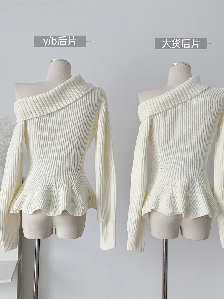 Women Solid Color Knit Pullover Soft Cozy Long Sleeve Knitwear Female French Style Elegance Sweater Skew Collar Ruffle Design
Women Solid Color Knit Pullover Soft Cozy Long Sleeve Knitwear Female French Style Elegance Sweater Skew Collar Ruffle Design