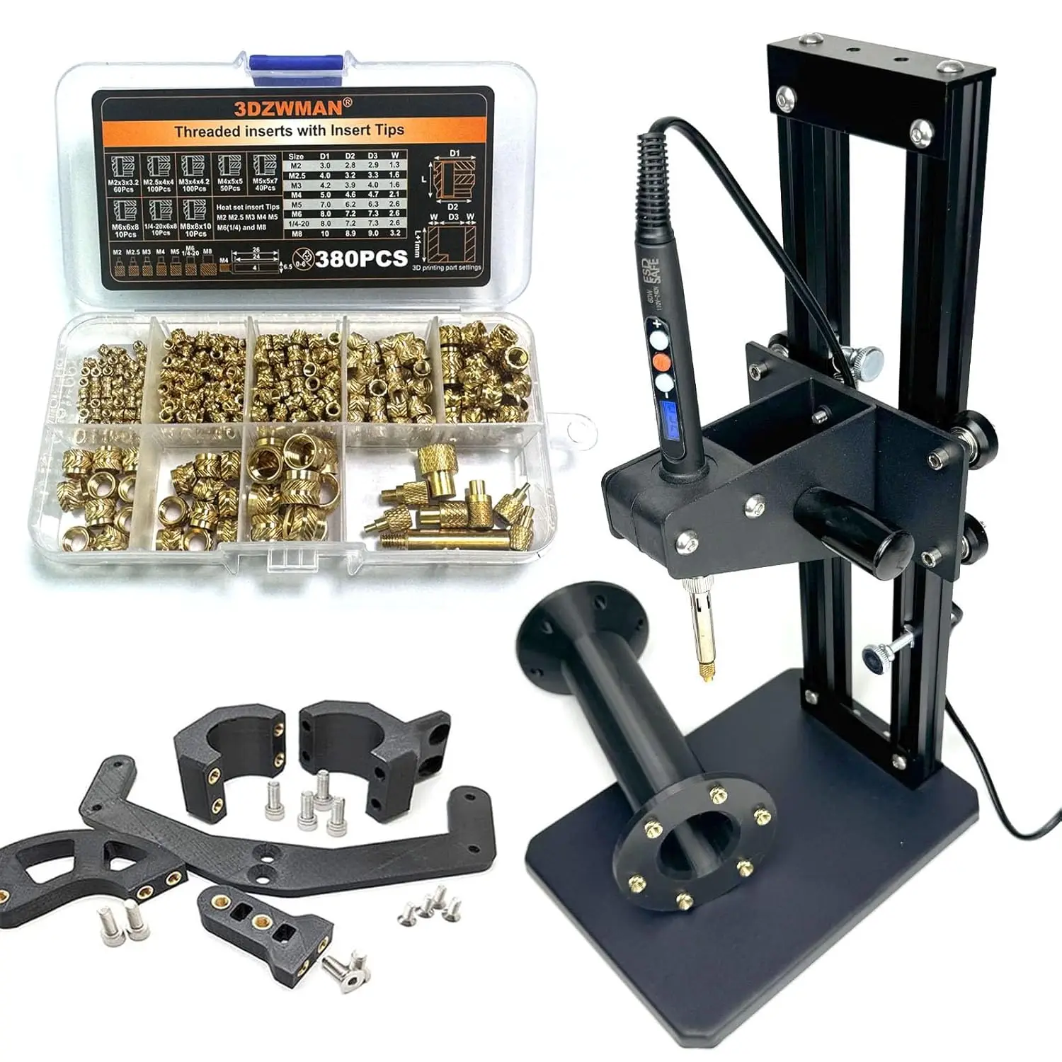 Vertical Heat Press Machine with 380PCS Threaded Inserts & Tips M2-M8 for Plastic & 3D Printing Components
Vertical Heat Press Machine with 380PCS Threaded Inserts & Tips M2-M8 for Plastic & 3D Printing Components