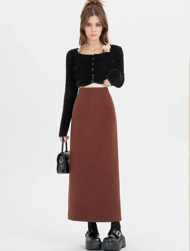 Pop Korean Style Thicken Woolen Straight Maxi Skirt For Women Elegant Fashion Sexy Open Split Winter Pencil Skirt Long Lady
Pop Korean Style Thicken Woolen Straight Maxi Skirt For Women Elegant Fashion Sexy Open Split Winter Pencil Skirt Long Lady