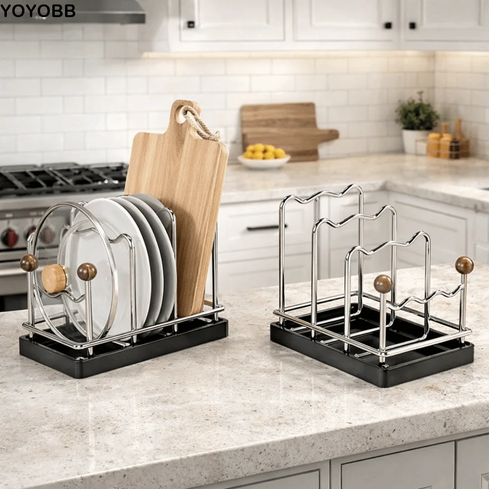Multi Layer Pot Lid Storage Rack Rustproof Drain Cutting Board Holder Space Saving Large Capacity Cookware Holder Kitchen