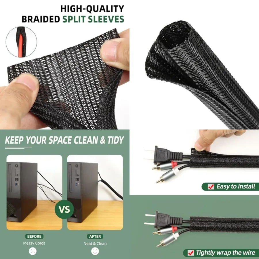 Split Wire Loom Tubing, Cable Protector Sleeve, Braided Cable Management for TV/Computer/Home Theater/Engine Bay, Cord Protecto
Split Wire Loom Tubing, Cable Protector Sleeve, Braided Cable Management for TV/Computer/Home Theater/Engine Bay, Cord Protecto