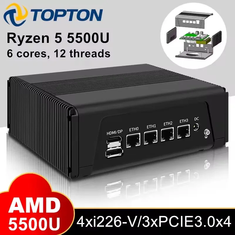 Topton Full Metal AMD Firewall Mini PC Ryzen 5 5500U 4x2.5G LAN NAS Router 3*NVMe 2*SATA 3x4K UHD Proxmox pfSense Home Server
Topton Full Metal AMD Firewall Mini PC Ryzen 5 5500U 4x2.5G LAN NAS Router 3*NVMe 2*SATA 3x4K UHD Proxmox pfSense Home Server