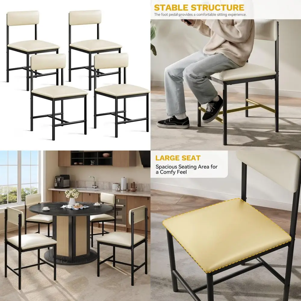 Набор из 4-х белых современных обеденных стульев с обивкой из искусственной кожи и металлическими ножками для гостиной
Набор из 4-х белых современных обеденных стульев с обивкой из искусственной кожи и металлическими ножками для гостиной