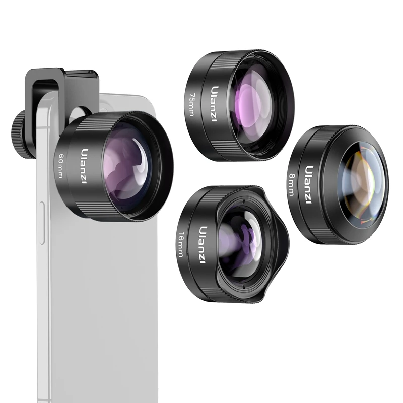 Ulanzi Mobile Lens 75mm Macro / 8mm Fisheye / 16mm Wide-Angle / 60mm Telephoto Lens Smartphone Shooting Photography Accessories
Ulanzi Mobile Lens 75mm Macro / 8mm Fisheye / 16mm Wide-Angle / 60mm Telephoto Lens Smartphone Shooting Photography Accessories