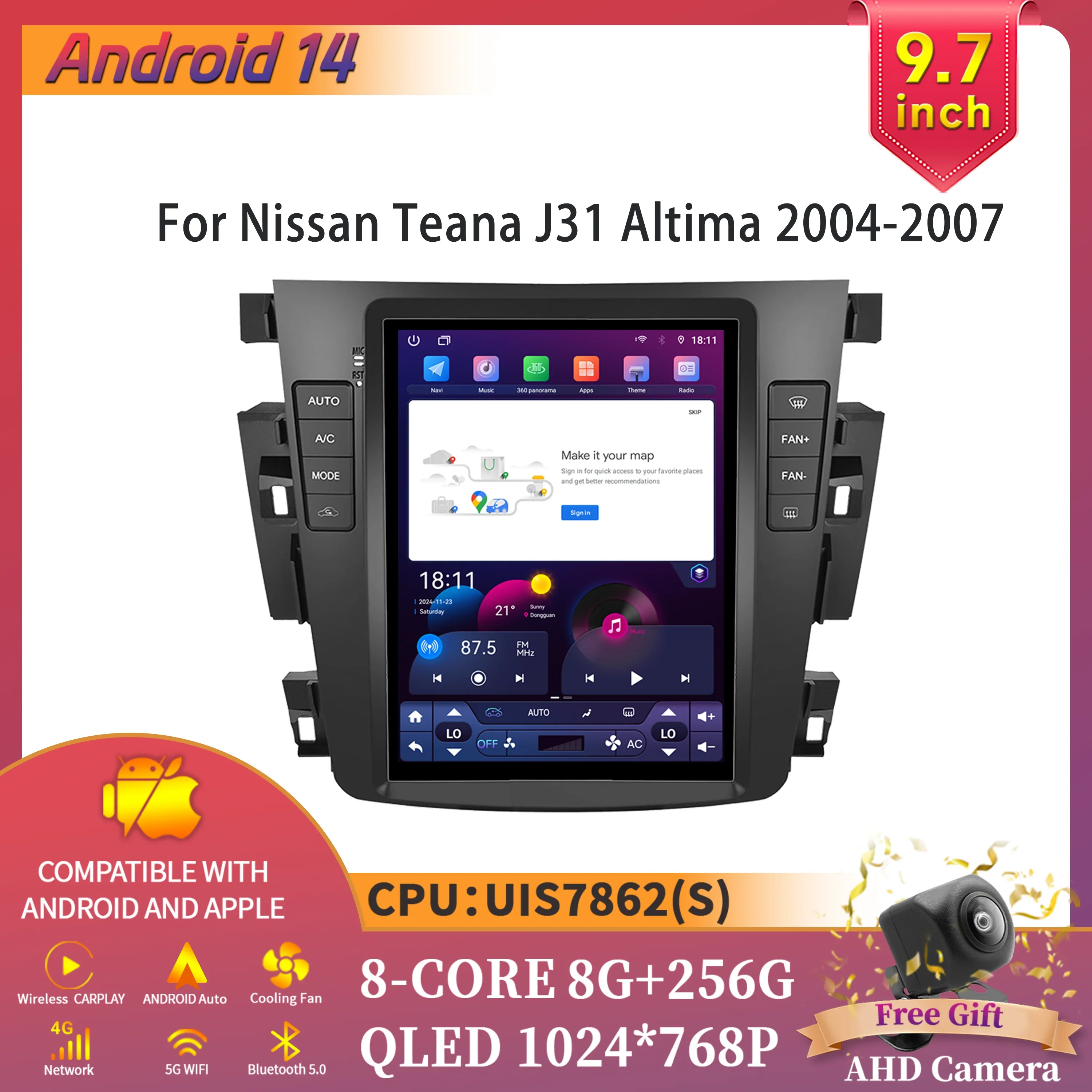 9.7inch Car Radio Multimedia Intelligent Wireless Carplay Touch Screen Android 14 For Nissan Teana J31 Altima 2004-2007
9.7inch Car Radio Multimedia Intelligent Wireless Carplay Touch Screen Android 14 For Nissan Teana J31 Altima 2004-2007
