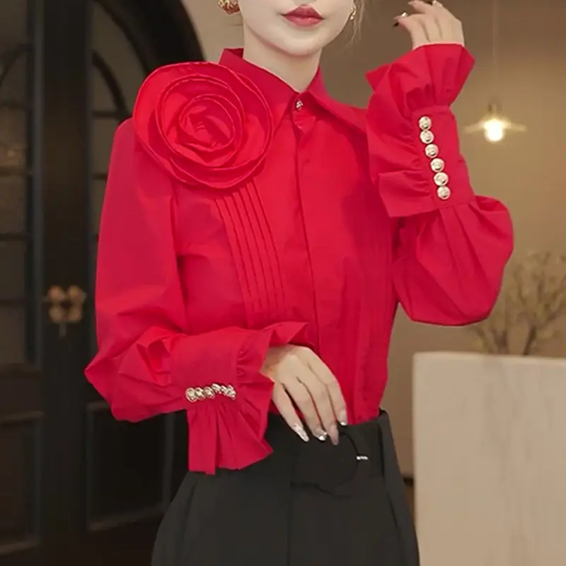 French design three-dimensional rose red long-sleeved shirt women's 2025 spring foreign style high-end temperament top
French design three-dimensional rose red long-sleeved shirt women's 2025 spring foreign style high-end temperament top