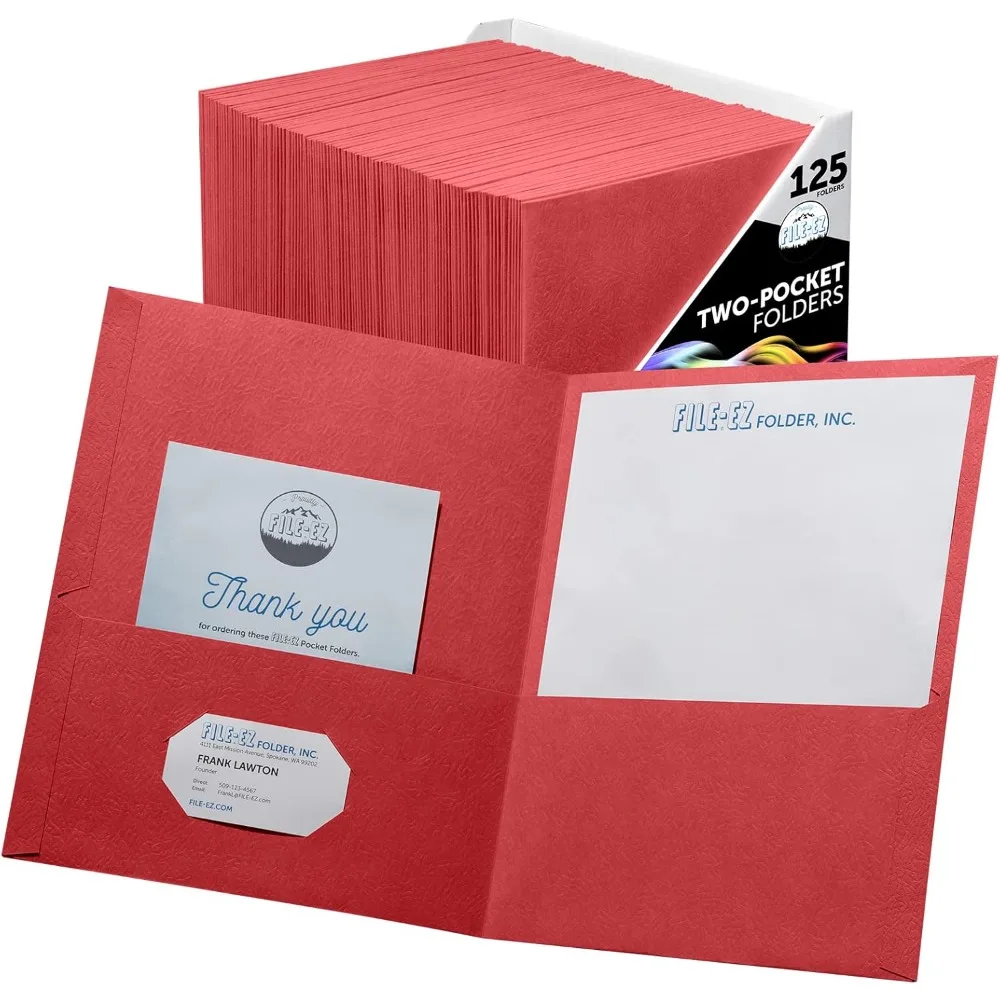 Папки FILE-EZ с двумя карманами, красные, упаковка 125 штук, текстурированная бумага, размер Letter (EZ-32458) 
Папки FILE-EZ с двумя карманами, красные, упаковка 125 штук, текстурированная бумага, размер Letter (EZ-32458)