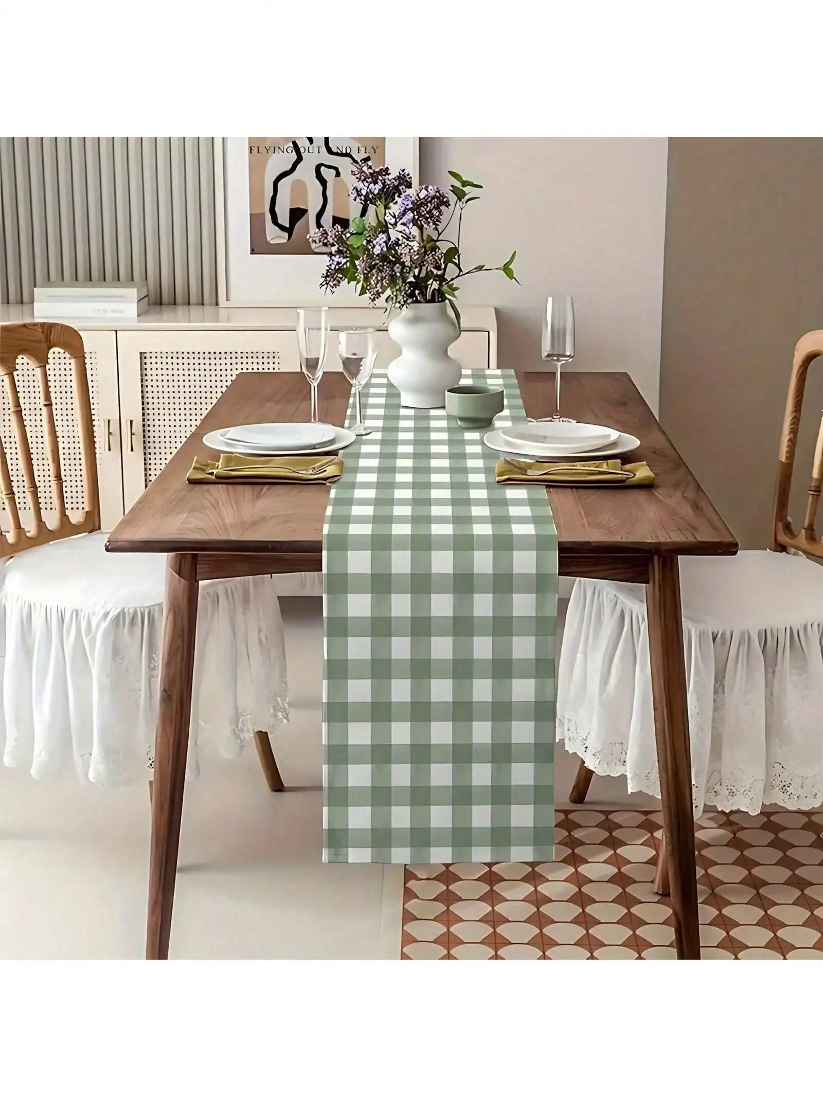 1pc Sage Green & White Check Table Runner - Rustic Frcenh Country Kitchen Decor For Dinner, Coffee, And Wedding Parties, Polyester Non-Woven Fabric, Rectangular Shape, Perfect For Coffee Parties And Weddings, Coffee Table Decor | Checkered Pattern |
1pc Sage Green & White Check Table Runner - Rustic Frcenh Country Kitchen Decor For Dinner, Coffee, And Wedding Parties, Polyester Non-Woven Fabric, Rectangular Shape, Perfect For Coffee Parties And Weddings, Coffee Table Decor | Checkered Pattern |