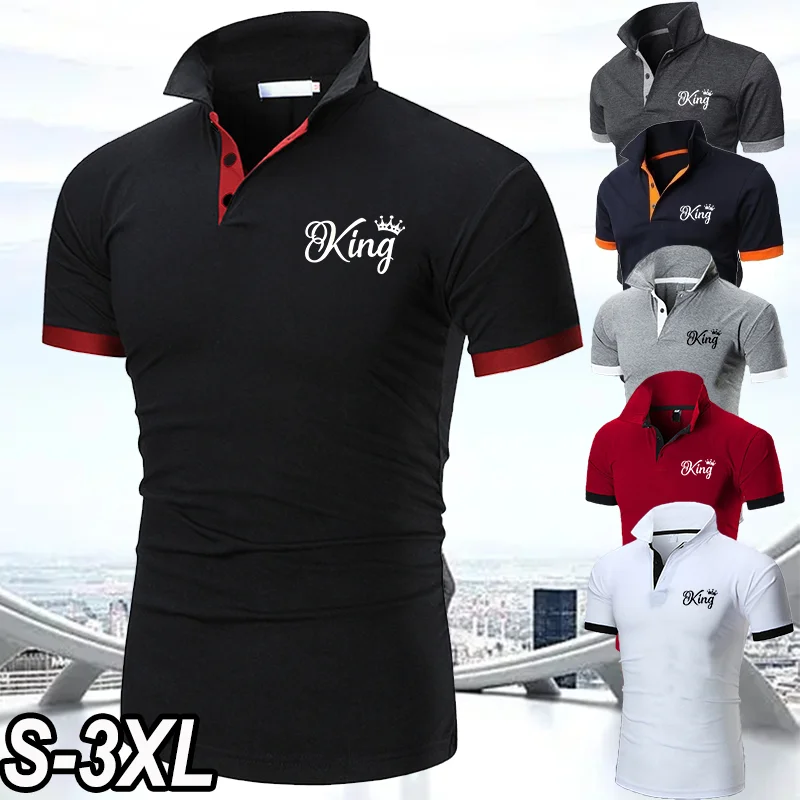 Men's polo T-shirt King print personalized slim fit short sleeved polo shirt sports casual polo shirt top 
Men's polo T-shirt King print personalized slim fit short sleeved polo shirt sports casual polo shirt top