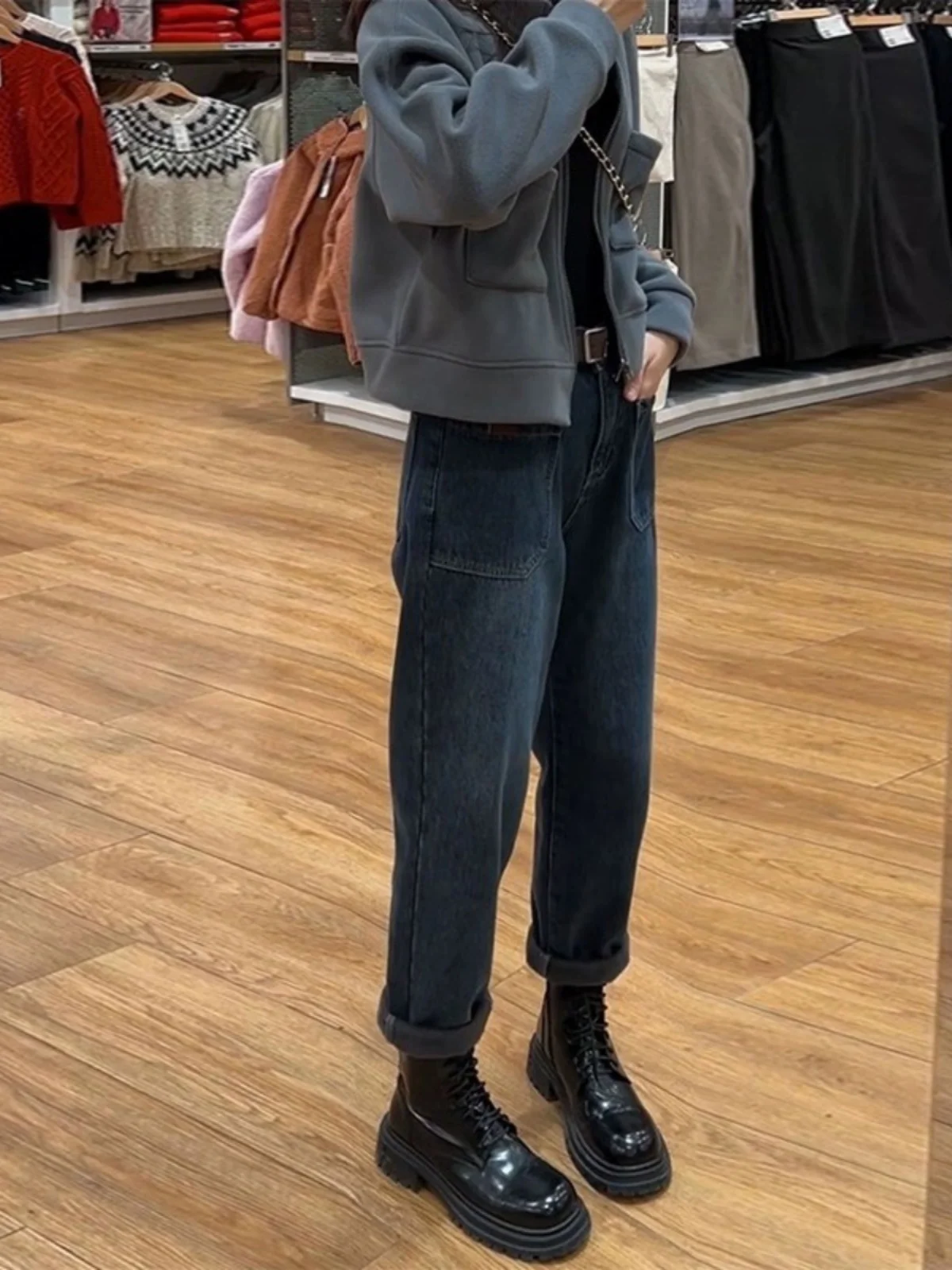 High Waist Fce Lined Denim Jeans for Pear aped Women plus Size Autumn Winter Slimming Harem Dad Pants Long Deep Color
High Waist Fce Lined Denim Jeans for Pear aped Women plus Size Autumn Winter Slimming Harem Dad Pants Long Deep Color