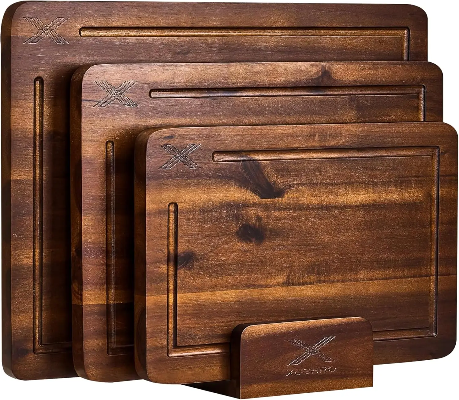 Acacia Wood Cutting Board Set of 3 with Stand, 16x12 14x10 12x8, Deep Juice Grooves, Non-Slip Base, Walnut
Acacia Wood Cutting Board Set of 3 with Stand, 16x12 14x10 12x8, Deep Juice Grooves, Non-Slip Base, Walnut