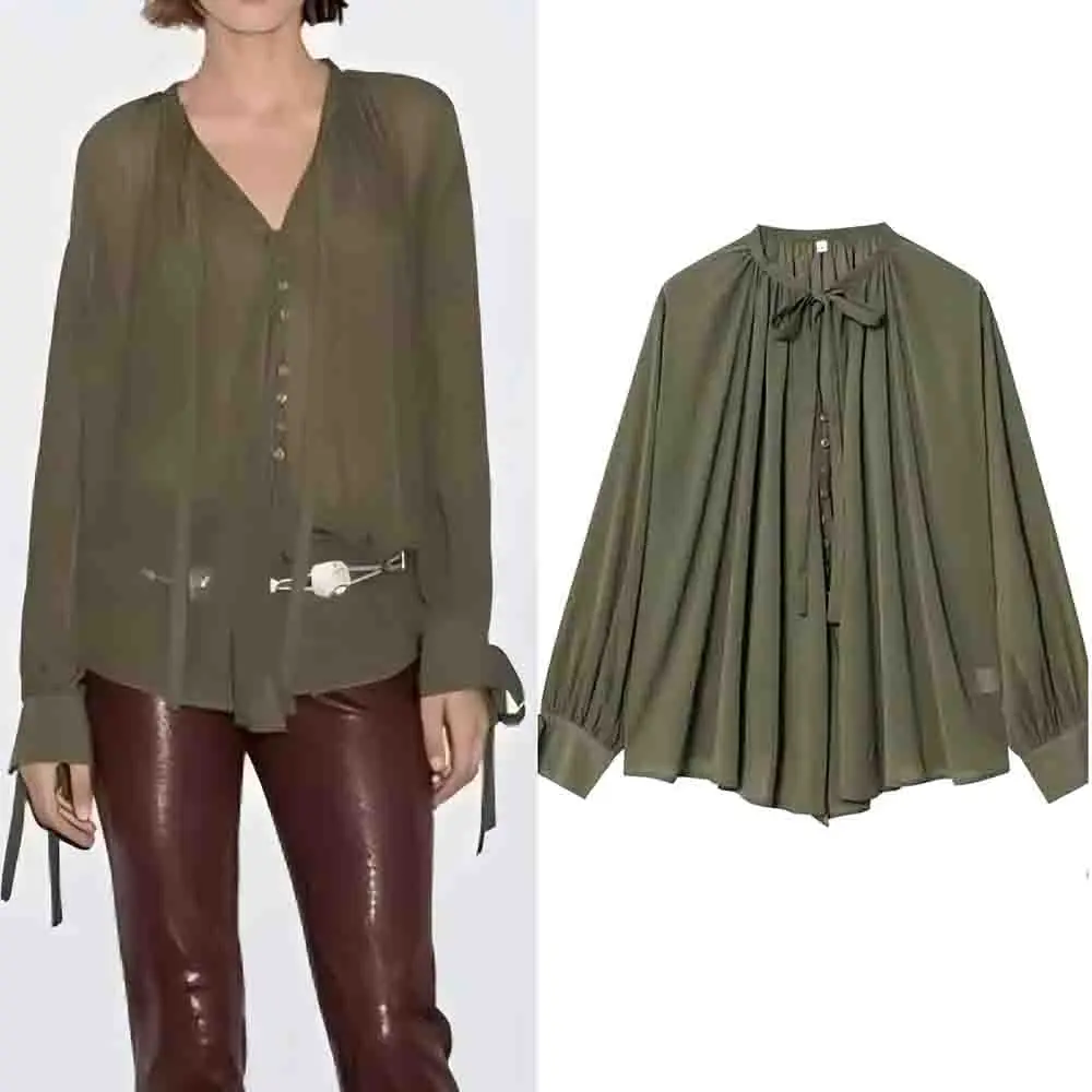 Women's new fashion bow Lace up decoration casual single breasted pleated shirt retro long sleeved women's shirt chic top
Women's new fashion bow Lace up decoration casual single breasted pleated shirt retro long sleeved women's shirt chic top