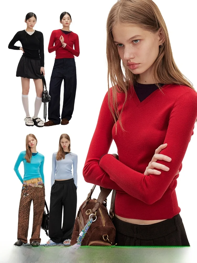 DNT Simple Color Block V-Neck Long Sleeve Knitted Sweater Base Layer Top Spring Fashion New Style Versatile Soft Wool Blend
DNT Simple Color Block V-Neck Long Sleeve Knitted Sweater Base Layer Top Spring Fashion New Style Versatile Soft Wool Blend